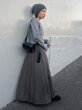 FRIFUL Women's Solid Color Pleated Elastic Waist Long Casual Commute Skirt
